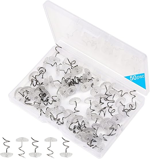Lesnow Bedskirt Pins,Spiral Push Pins,Clear Heads Twist Pins,50pcs(0.75inch