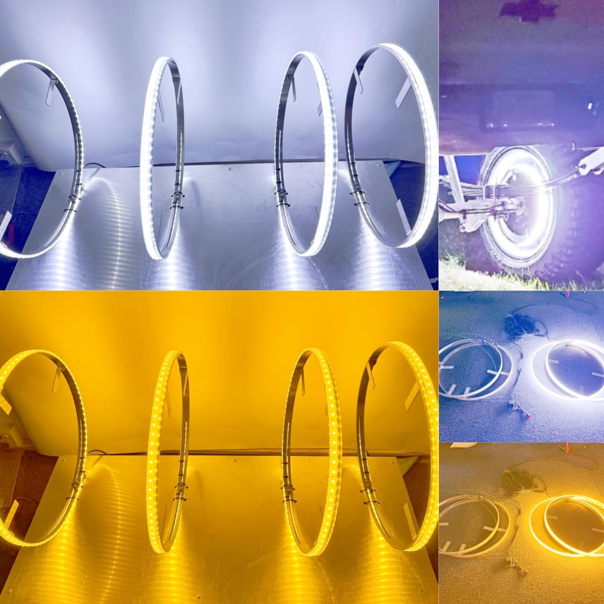 17.5 Inch LED Wheel Ring Lights, Pure Amber/White, Quad Row, 4 Rings 1344LEDS, RF Remote Control, 14 Flash Patterns, for Truck SUV Car, IP67 Waterproof