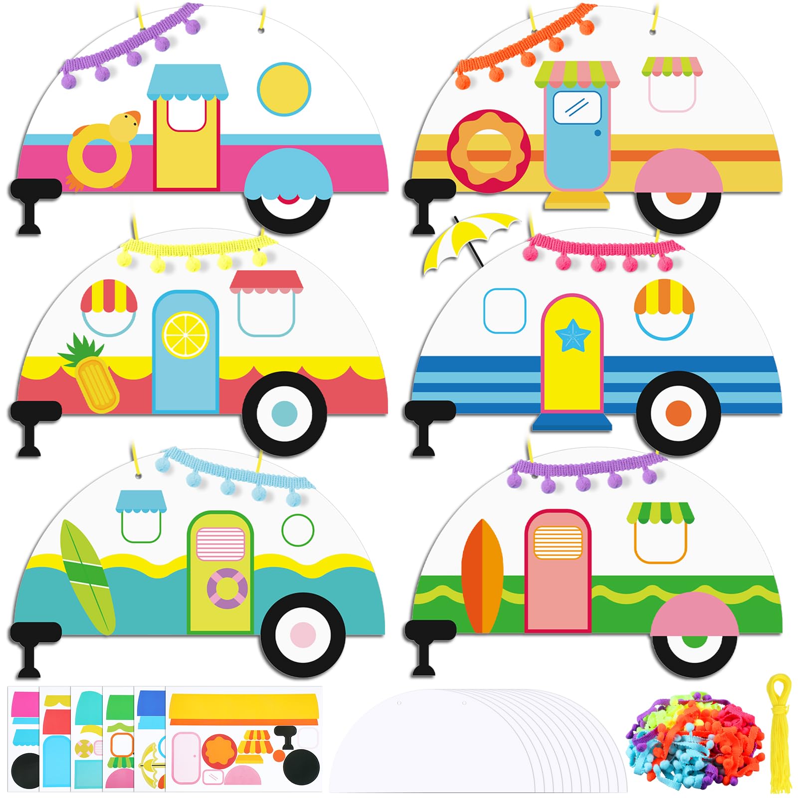 Spakon 30 Sets Beach Camping Craft for Kids Make Your Own Camper Paper Plate Craft Classroom DIY Camping Summer Beach Party Supplies for Toddler
