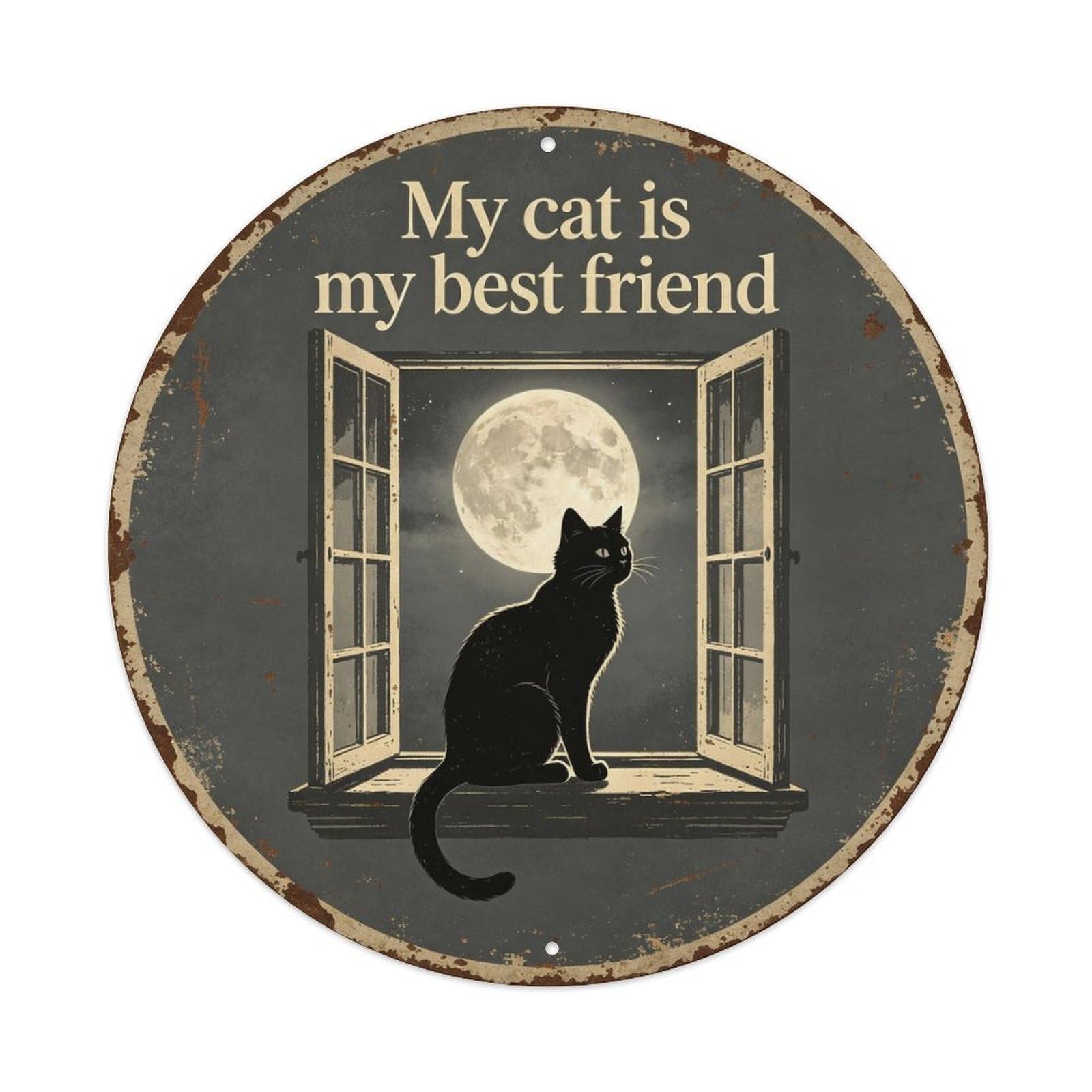 Vintage_cat_best_friend_round_tin Metal Tin Sign Plaque