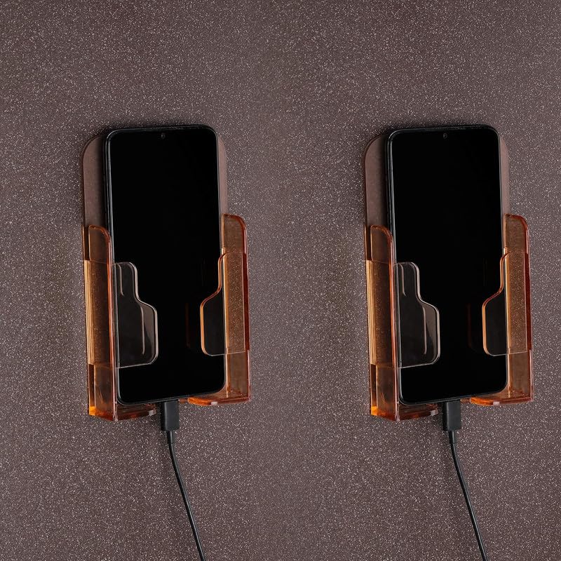 iSTAR Wall Mounted Mobile Phone Holder for Home | Stylish Cell Phone Charger Stand for Charging | Self Adhesive Plastic Mobile Accessories (Brown, Pack of 2)-image-33