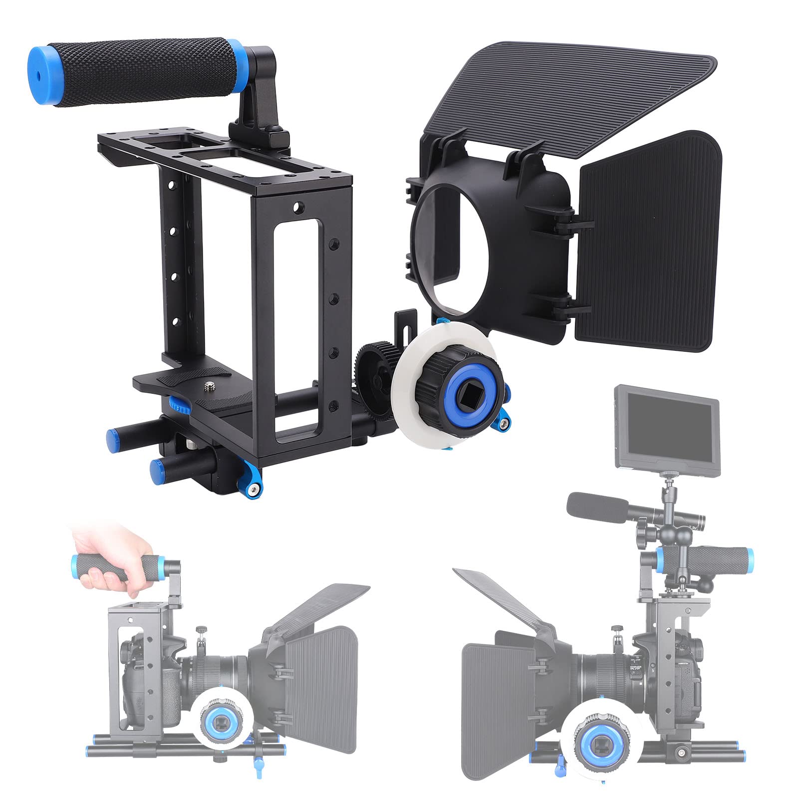 Kit di attrezzatura per gabbia video per videocamera DSLR, di produzione cinematografica professionale con messa a fuoco successiva, 1 set per videografi professionisti
