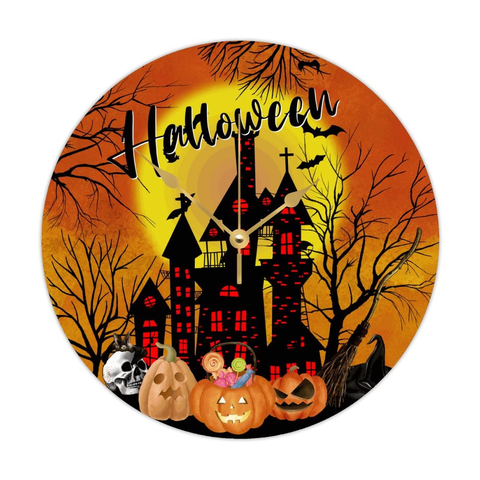 Horloge murale citrouille d'Halloween style rétro en bois et design soigné