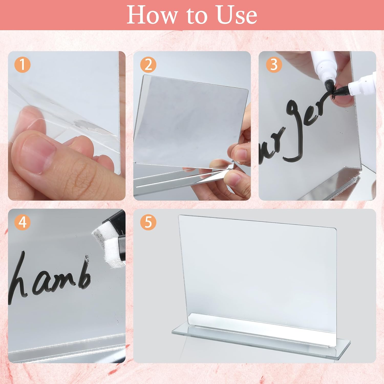 12 PCS Food Labels for Party Buffet - Ohmique Silvery Food Signs for Buffet, Acrylic Rectangle Mini Signs with Base & 2 Markers, Reusable Party Wedding Retail Table Labels (3.9"x3")