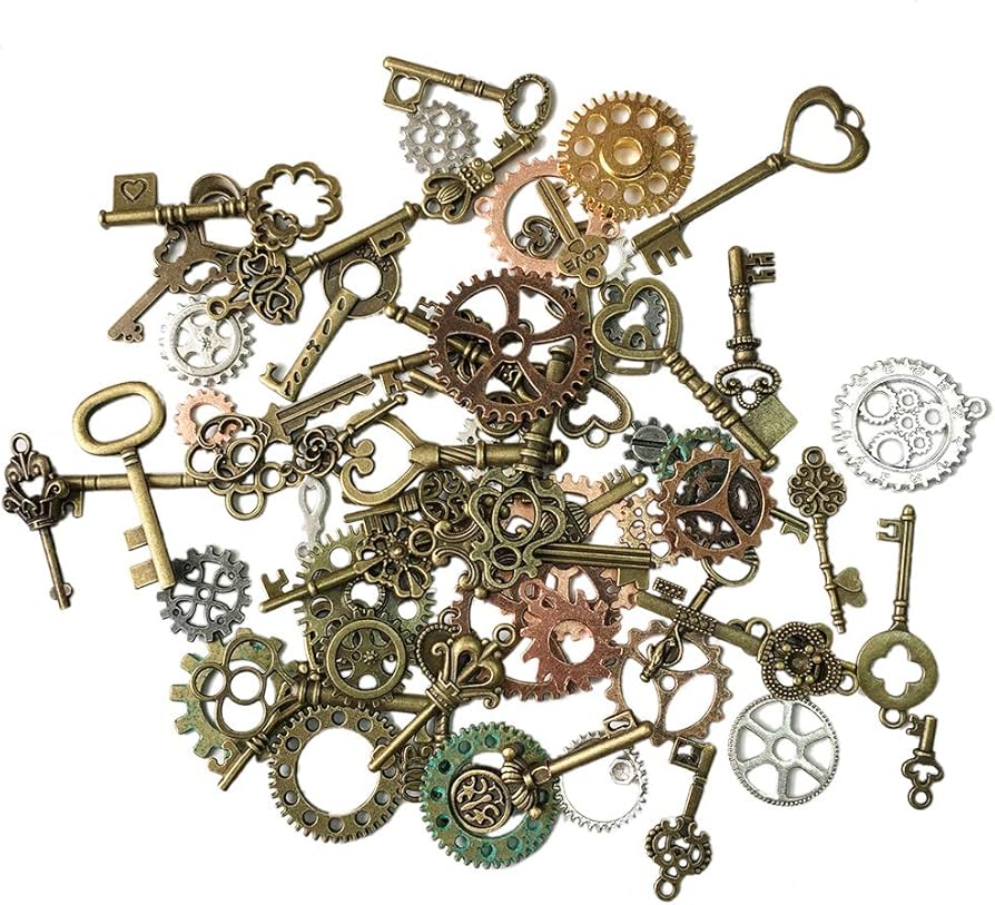 Amazon | 歯車パーツ 50g ＋40個 鍵形 アンティーク パーツ チャーム