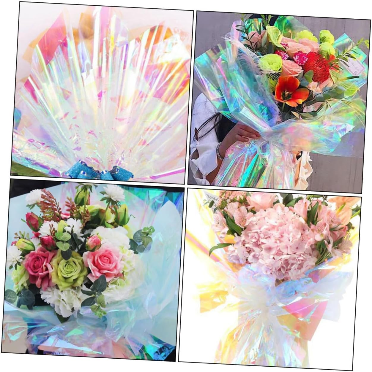 COLLBATH Iridescent Cellophane Wrap Rainbow Gradient Film Paper for Flower Wrapping DIY Crafts Baskets Candies Wine Bottles Party Decorations