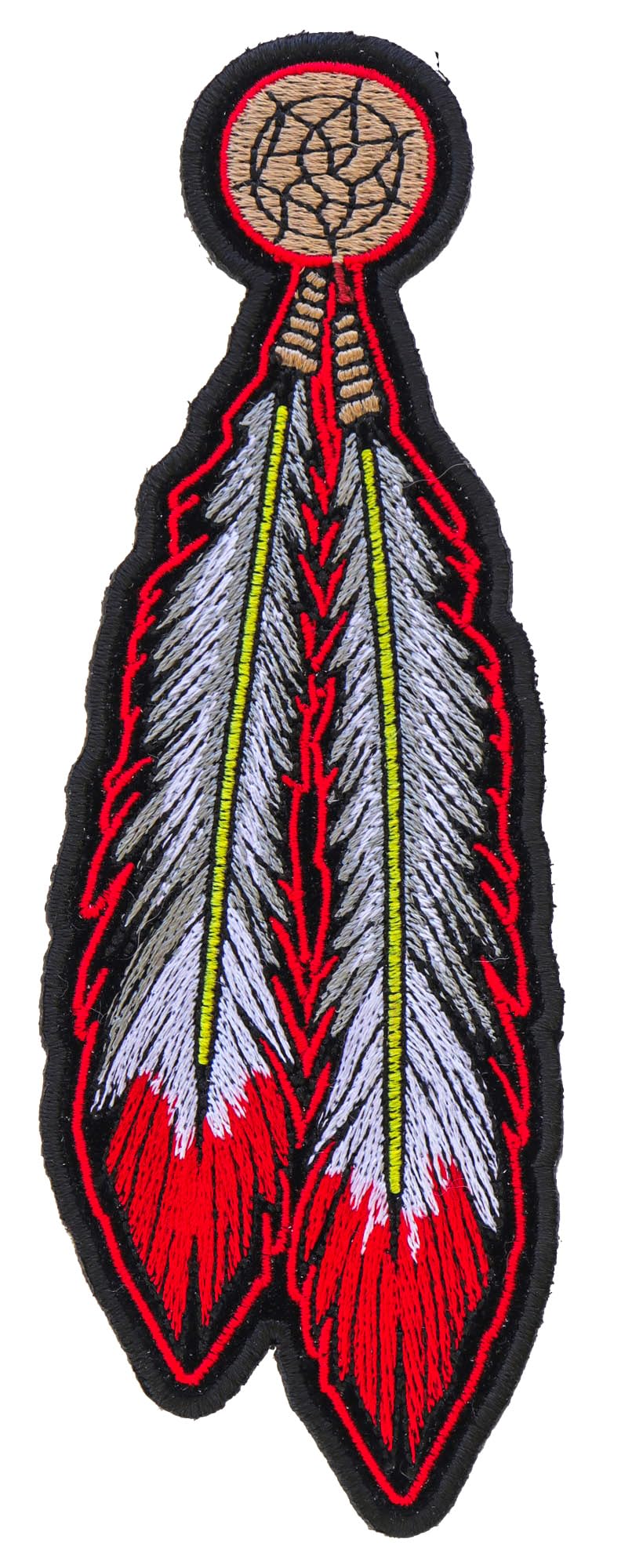 Red White Feathers Patch - 2.25x6.5 inch. Embroidered Iron on Patch (P4320)