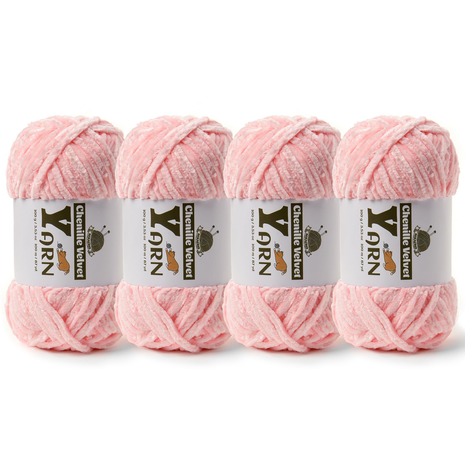 Chenille Crochet Pink Yarn 4 Pack