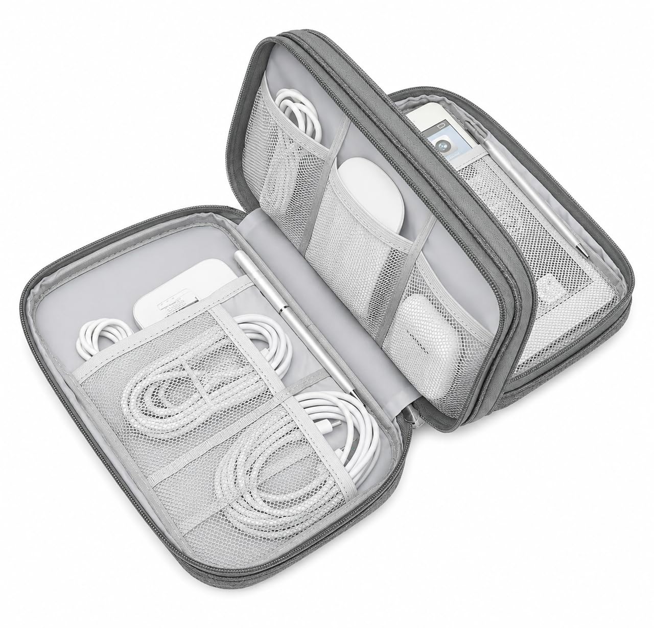 SaleOn Portable Storage Organizer Bag USB Cable, Earphone, Power Bank, Mobile Charger, Hard Disk & Digital Gadgets with Mesh, Dual Zippers & Elastic Loops, Inside Color May Vary (TGrey, 23x15Cm)-image-35