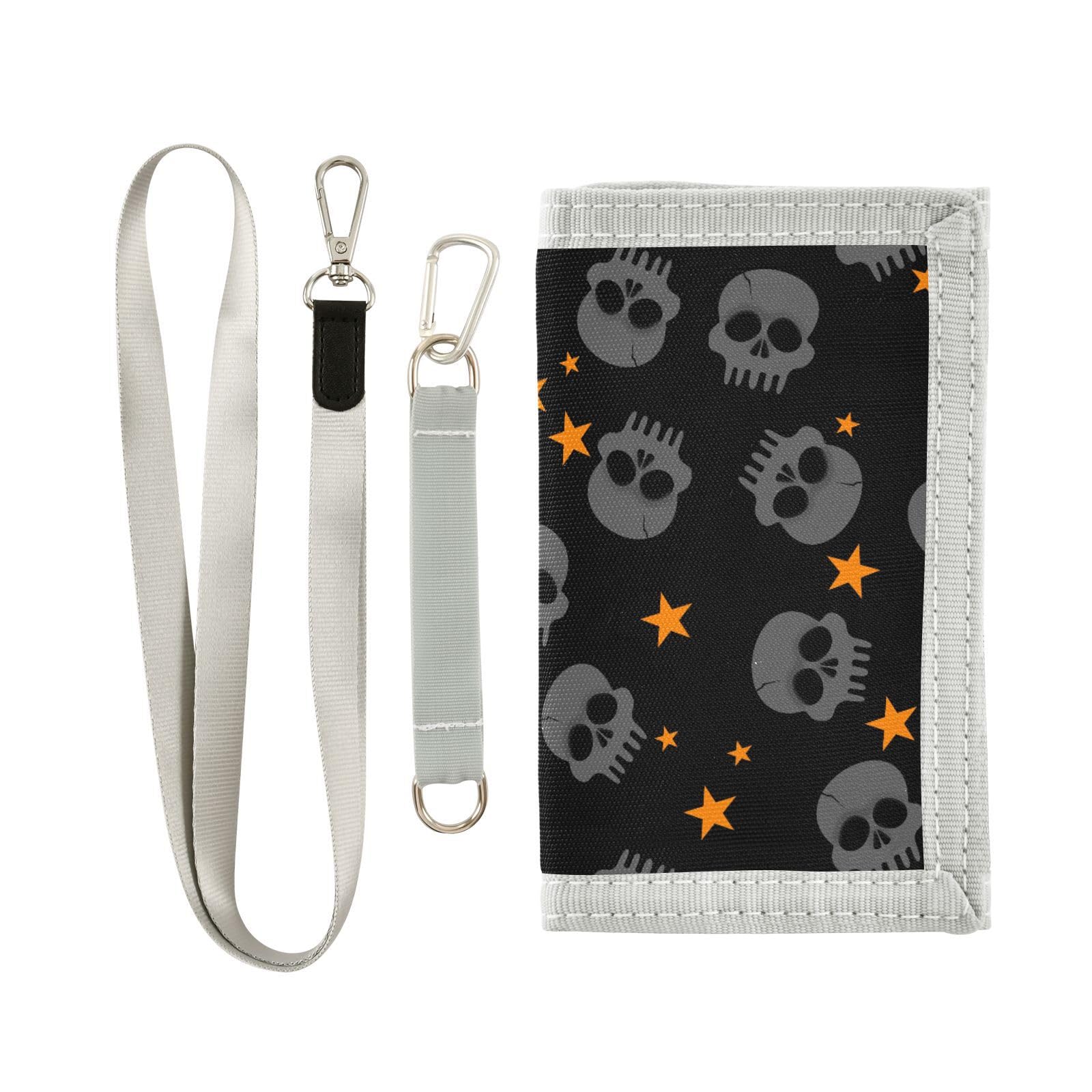 JHKKU Skull Star Kids Wallet for Boys Girls, Teen Canvas Trifold Purse with Zipper Coin Pocket
