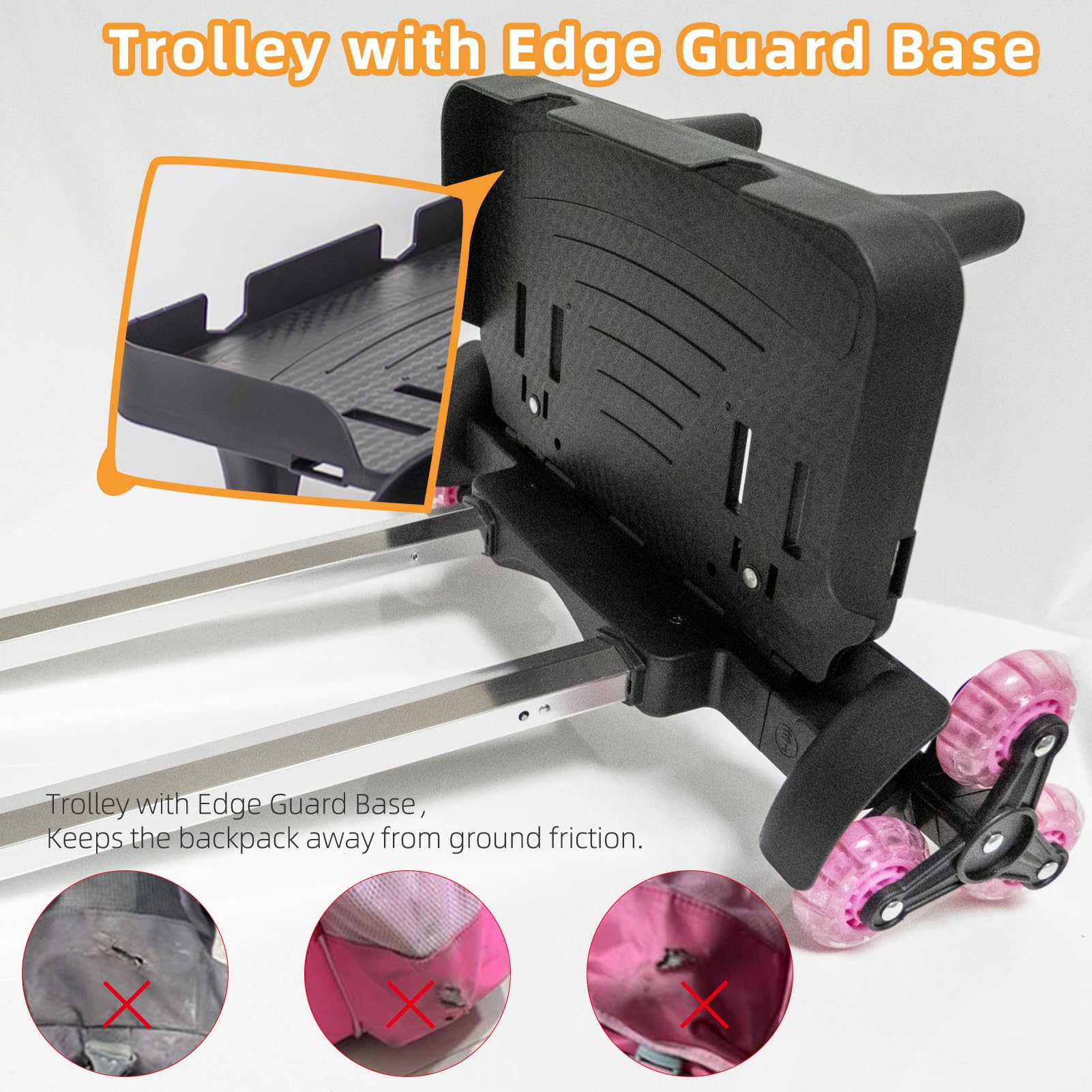 Carro de mochila con ruedas, carro de mano plegable de aleación de aluminio con 3 ruedas y correa de equipaje para mochilas y equipaje de viaje, carrito de mochila con base de protección de bordes