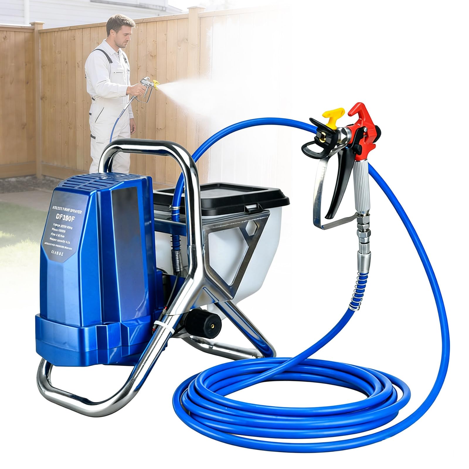Zestaw Bezpowietrznego Agregatu Malarskiego 1800 W - System Natryskowy Airless, Wydajność 2 L/Min, Ciśnienie 22,8 Mpa, do ścian Wewnętrznych i Zewnętrznych, Malowania Przemysłowego, DIY DF390F-110V