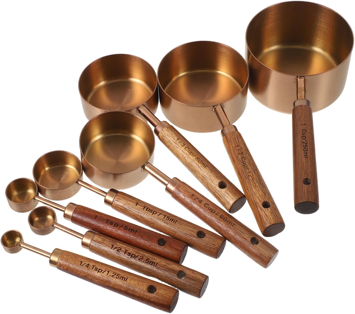 NUOBESTY Measuring Spoons and Cups Set with Markings and Nesting Design Stainless Steel 8pcs Easy to Clean for Baking and Cooking Tea Coffee Flour Scoop