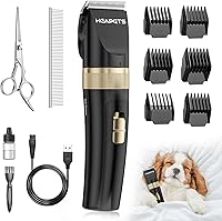 Heapets Low Noise Cordless Dog Clippers for Grooming - Quiet Rechargeable Electric Trimmers with Adjustable Combs for Dogs Cats Pets