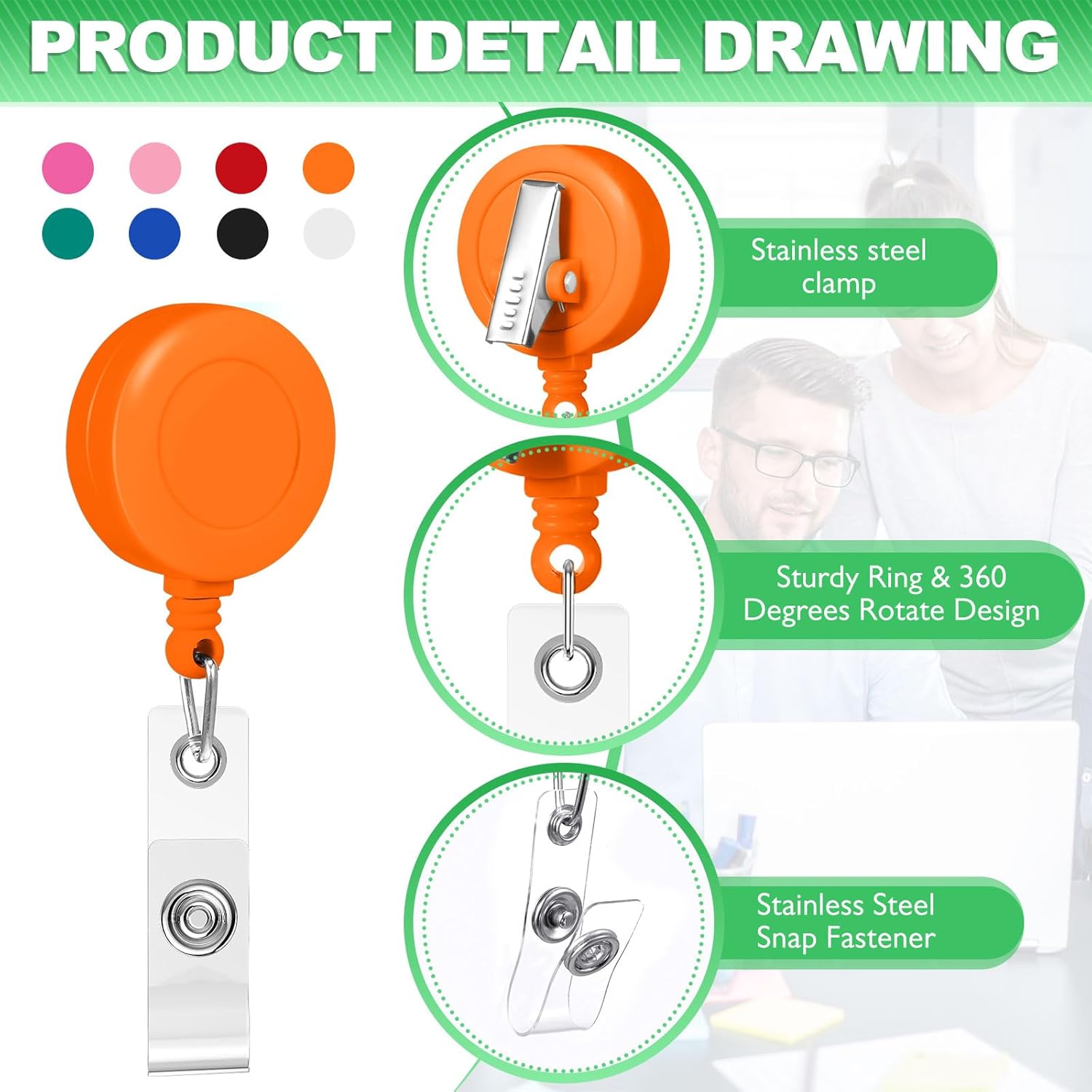 Zhanmai 48 Pcs Retractable Badge Reel 25 Inches ID Badge Clip with 360 Degrees Swivel Alligator Clips Mixed Colors Retractable ID Reel for Students Hanging Card Name(Fashion) - Image 7