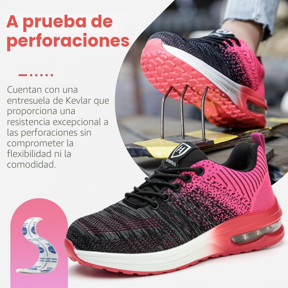 Zapatos de Seguridad Hombre Mujer Zapatillas Trabajo Ligero Comodo Calzado de Seguridad con Punteras de Acero Transpirable Antideslizante