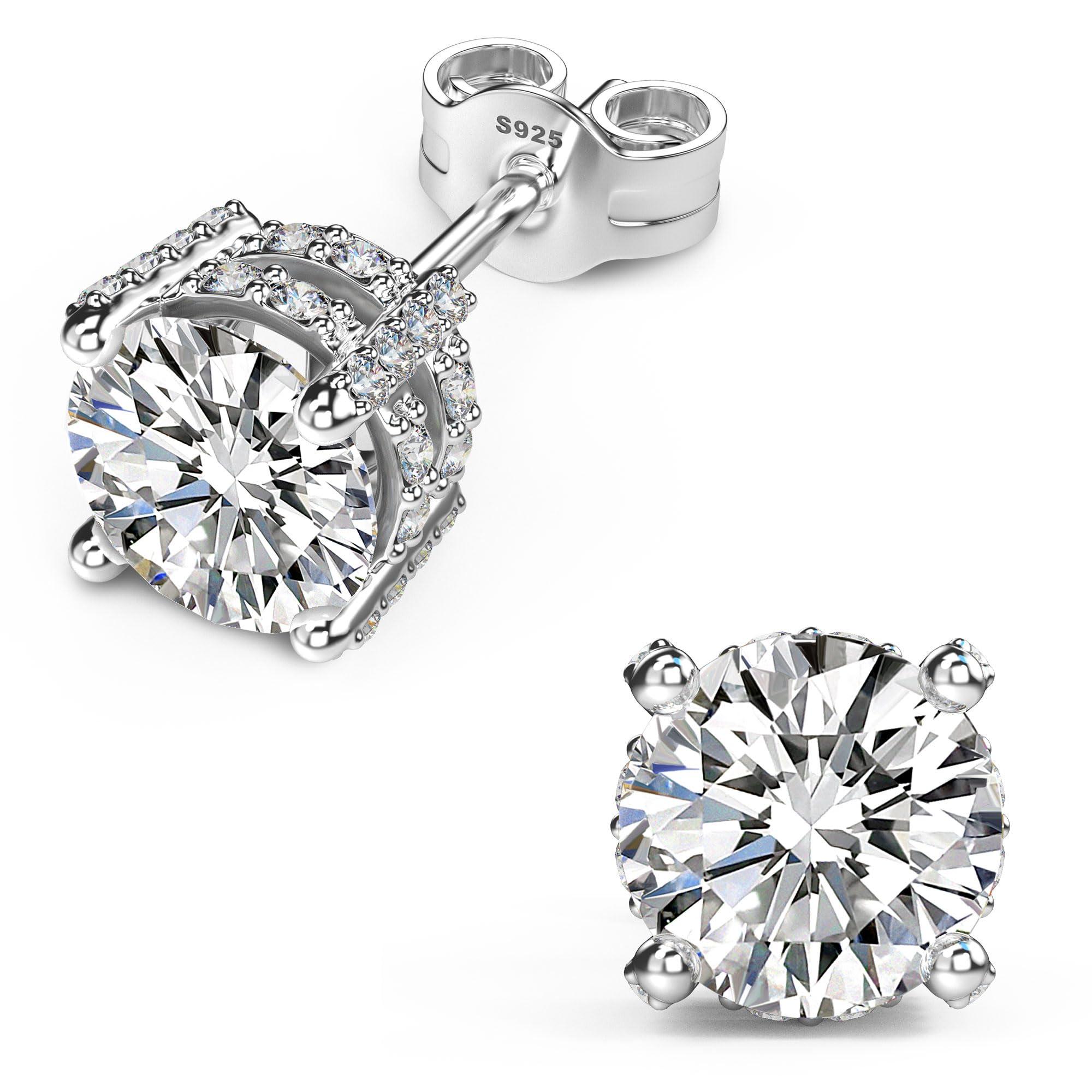 18K White Gold Plated CZ Stud Earrings