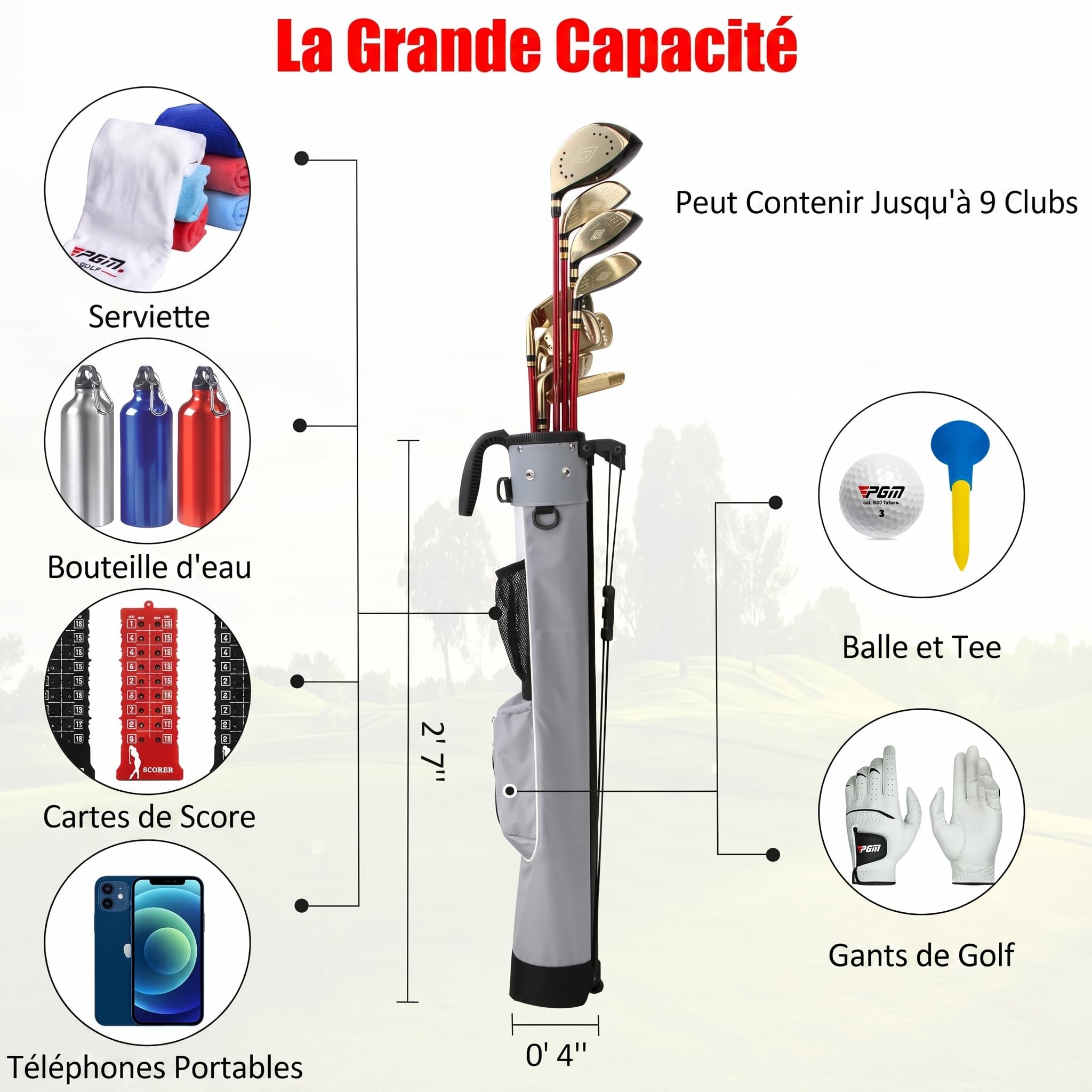 PGM Sacs de golf - Sac de golf léger PGM avec sangle et support - Facile à transporter et durable - Sac de golf pour le terrain de conduite, par 3 et les parcours exécutifs - Sac pour pistolet de golf