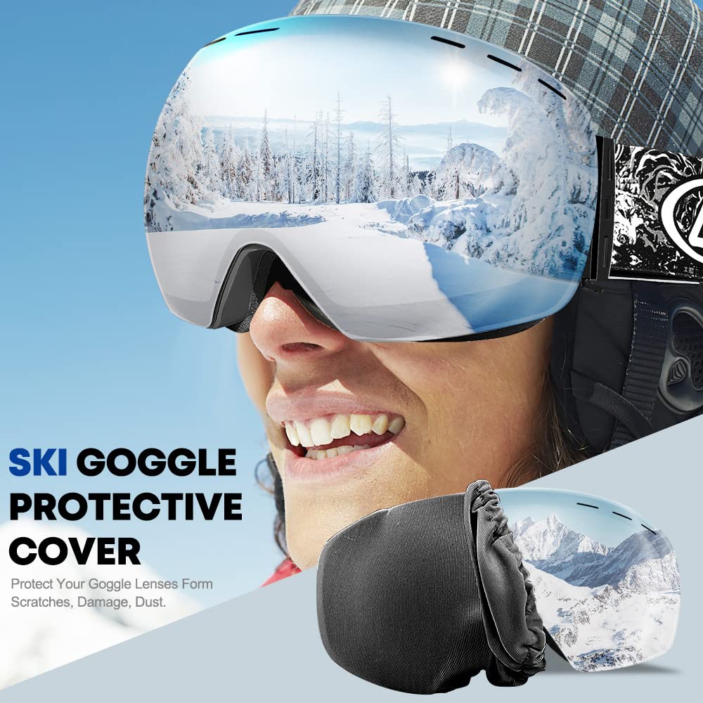 Ski Goggles Anti Fog UV400 Protection Double Layer Spherical Anti-Glare Lenses Snow Snowboard Skiing Goggles for Men Women Youth - Red/Silvery/Blue