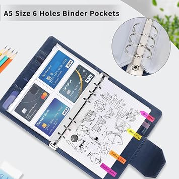 A5 Refill Paper Set, A5 Flipchart Paper with 6 Holes and Housekeeping Cards, Zip Pockets, Dividers, Rulers, Sticky Notes, Etc. for 6-Ring Binder Journal Notebook