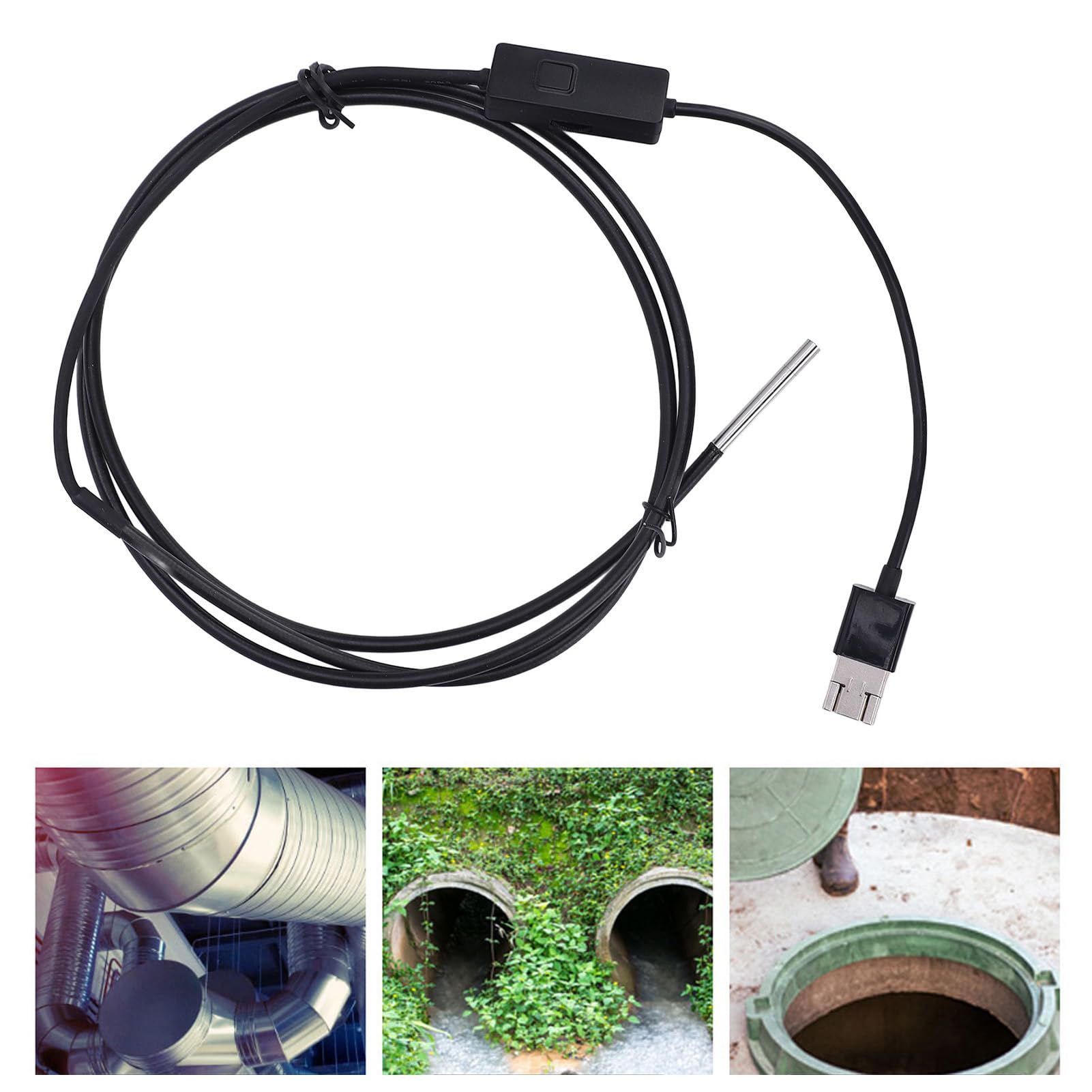 Wakects Endoskop USB Kamera Inspekcyjna 3,9 Mm 1080P HD z Pojedynczym Obiektywem i 6 Diodami LED Półsztywny Kabel 1 M Sonda IP67 do Naprawy Samochodów Mechanika Rur Hydraulicznych