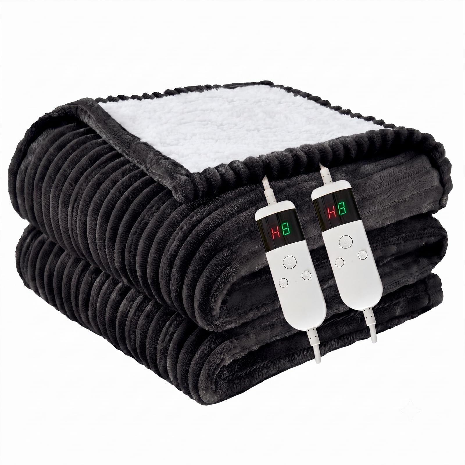 Heated Blanket Electric King, Soft Flannel Heating Blanket with 8 Hours Auto Off 10 Fast Heating Levels Machine Washable Sherpa Heated Blanket with Overheating Protection
