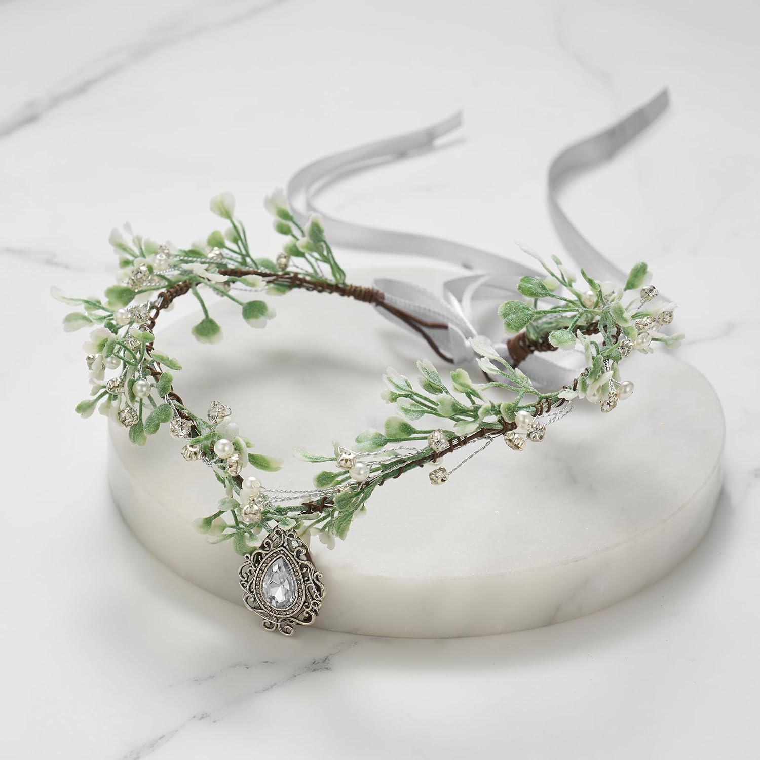 SWEETV Fairy Crown Elf Ears Cuffs Set Flower Crown Headpiece Halloween Elves Cosplay Set Renaissance Costume Medieval Tiara