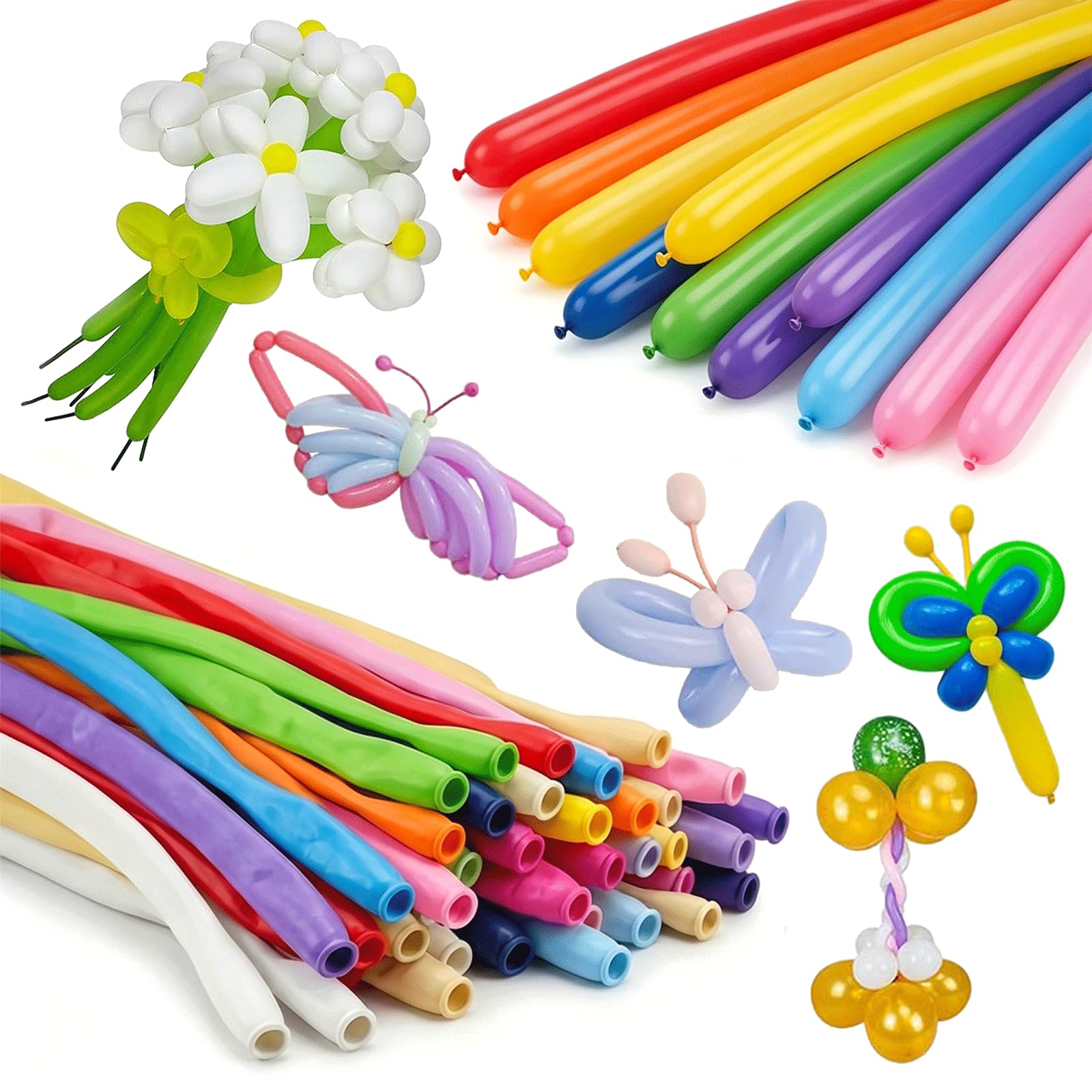 260 długich balonów, 100 szt., różne kolory, lateksowe, skręcane, balony do modelowania zwierząt, na imprezę, urodziny, ślub