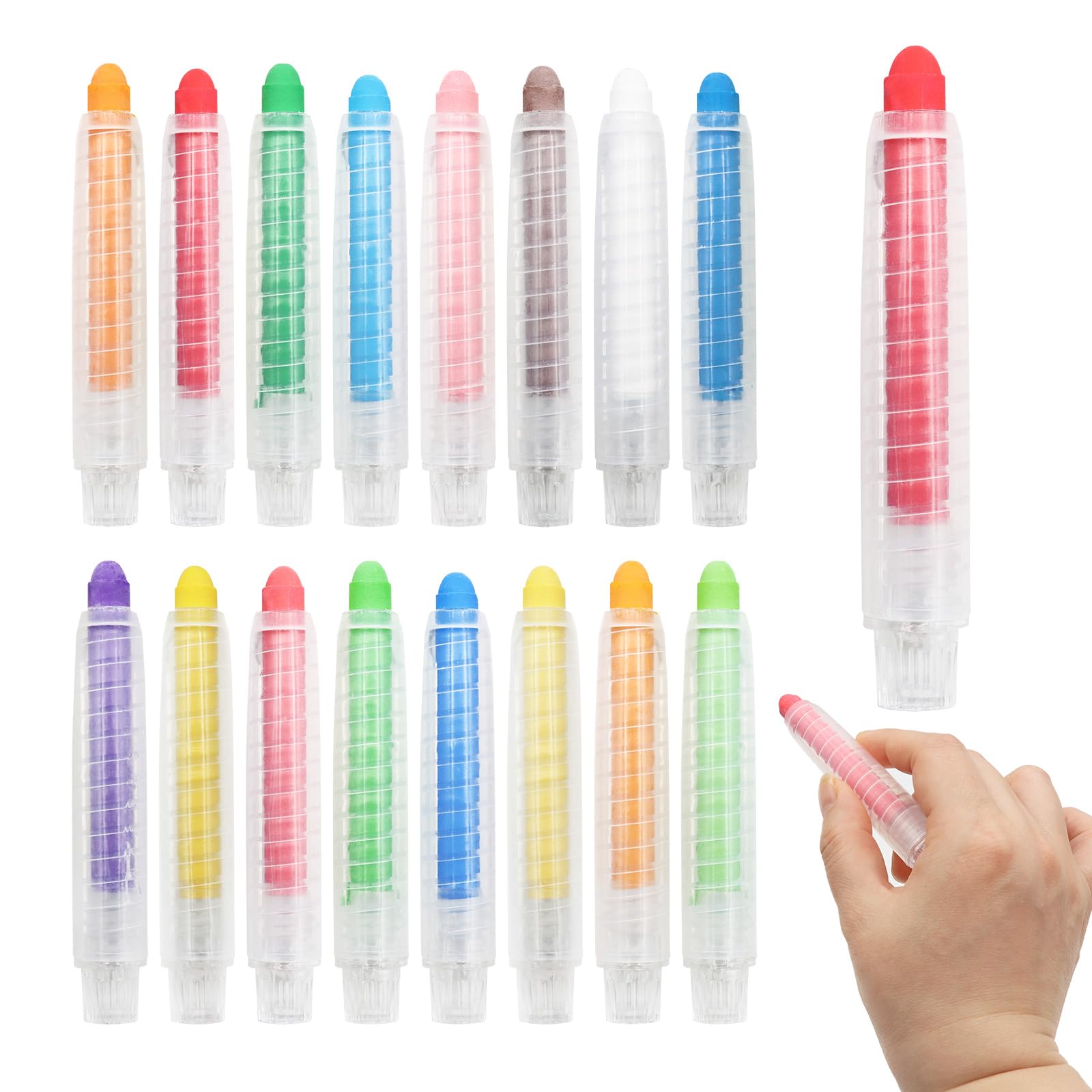 VEGCOO 16 Pièces Craies Sans Poussière 12 Couleurs avec Porte-Craie Réglable, Hydrosolubles pour Tableau Noir