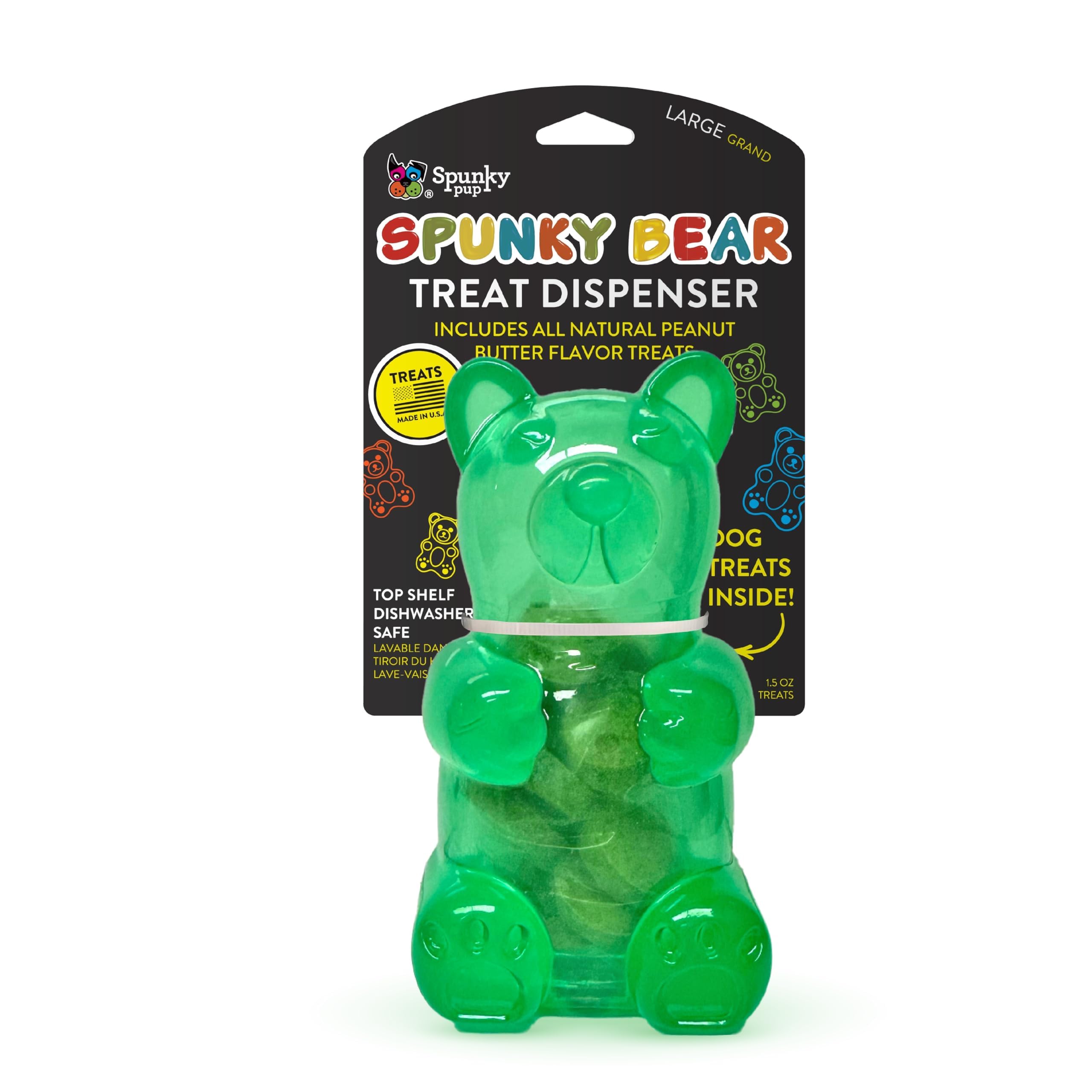 Spunky pup Spunky Bear Interactive Dog Toys with Treats Included - Treat-Holding Puzzle for Boredom & Stimulation - Peanut Butter Flavor - Dishwasher