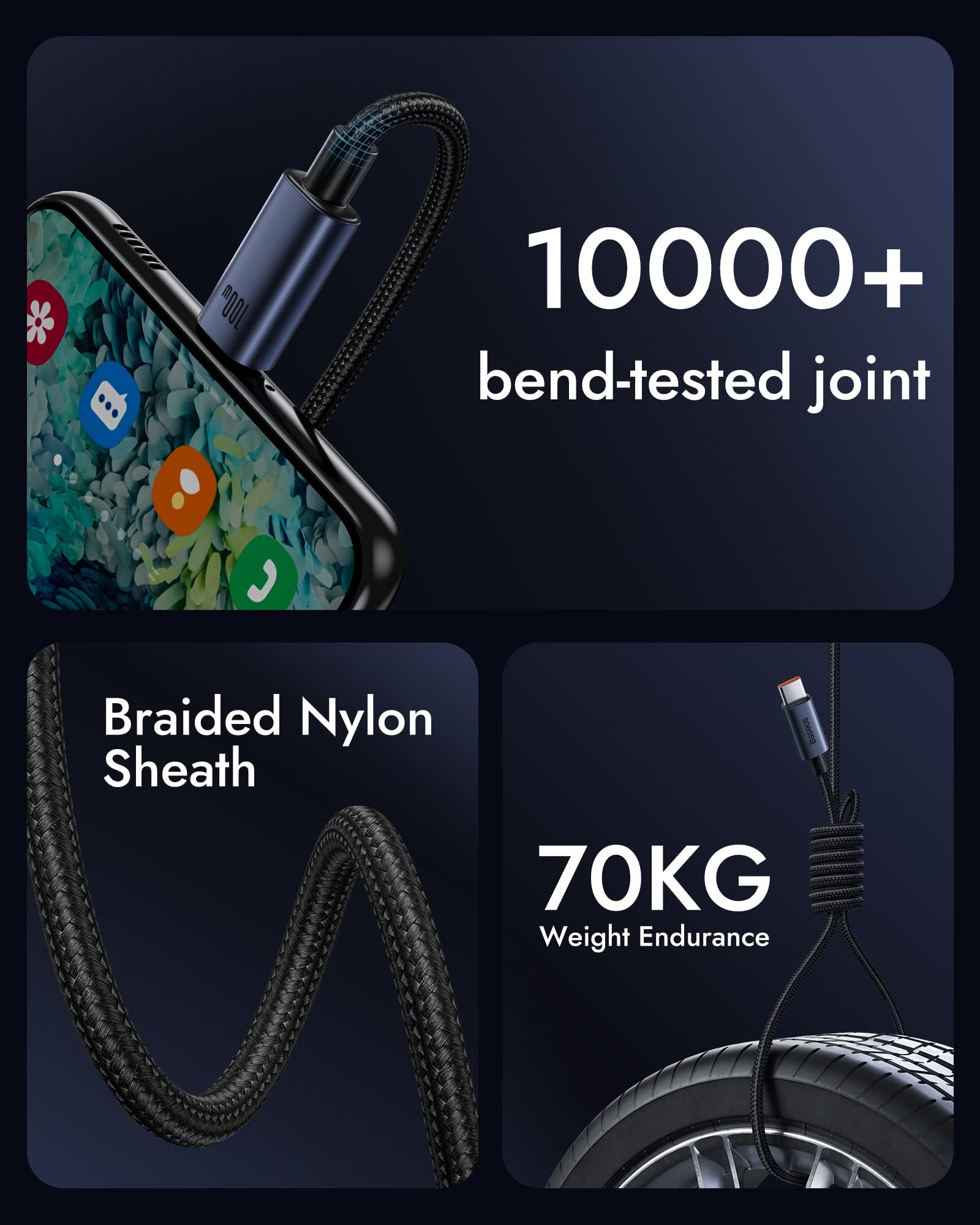 Baseus Cavo USB C a Type-C Ricarica Rapida 100W, 1 Metri Cavetto USB C con PD 3.0, PPS, QC 5.0/4.0+, Tipo C Cavo per MacBook Air/Pro, iPad Pro 12.9/11/Air/Mini, Samsung Galaxy S22/21/20, Huawei