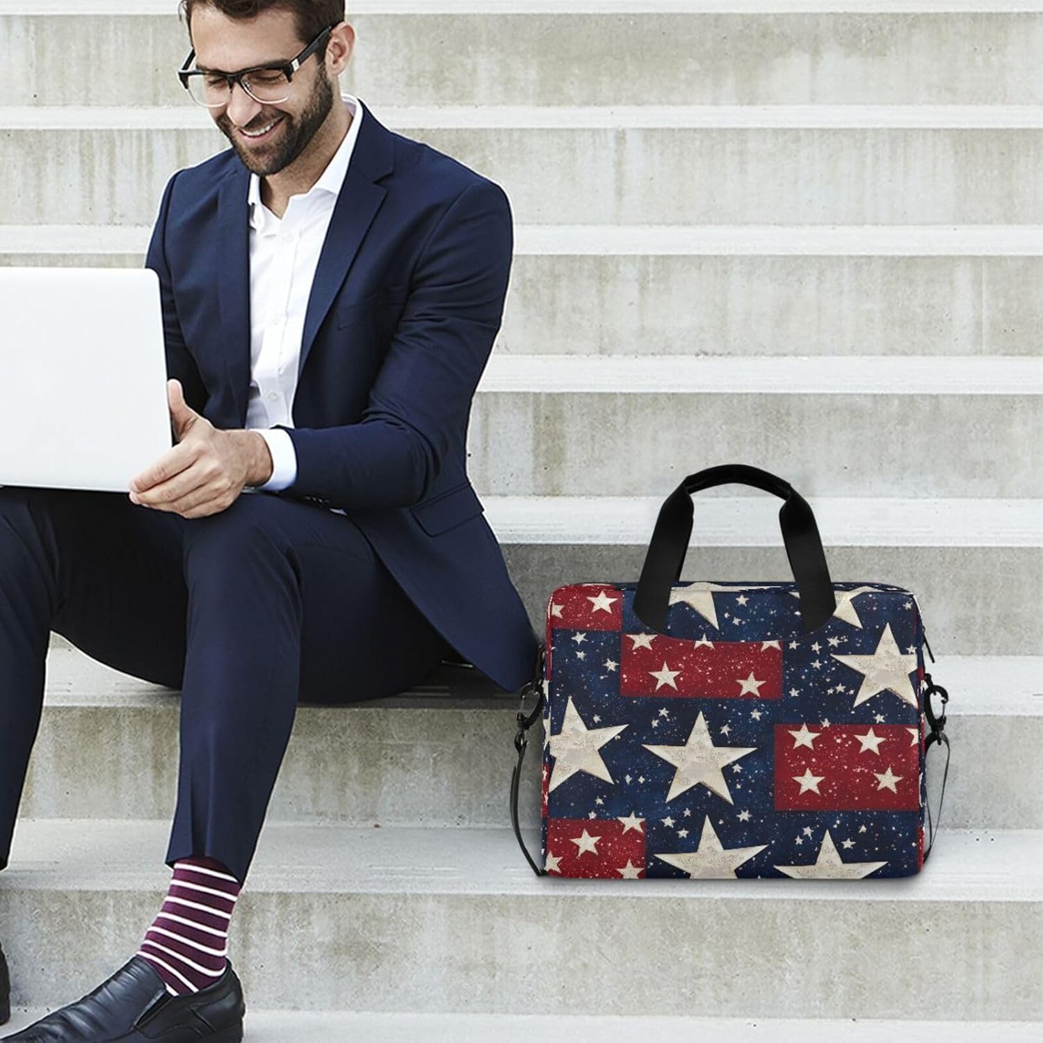 American Flag Stars 15.6 Inch Laptop Bag Briefcase for Business, Water-Resistant Computer Bag Fits 14-16 Inch Notebook for Men Women, Office Travel Work Backpack