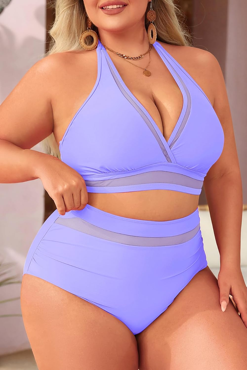 Tempt Me Women Plus Size Bikini High Waisted Swimsuits Mesh Tummy Control Two Piece Bathing Suit