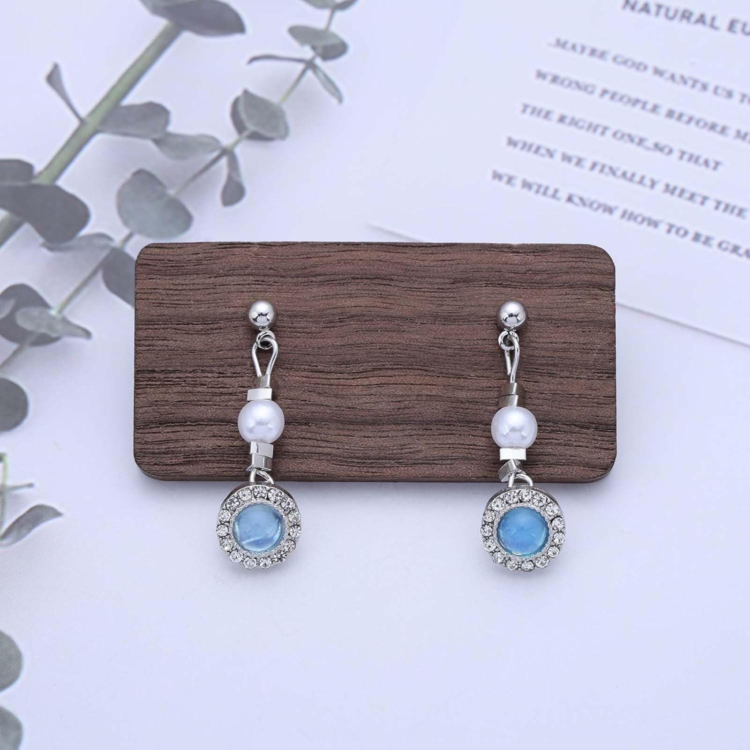 Bohemian Sapphire Pearl Dangle Earrings Blue Topaz Drop Earrings Round Pearl Crystal Stud Earrings Blue Gemstone Pearl Earrings Jewelry for Women - Image 3