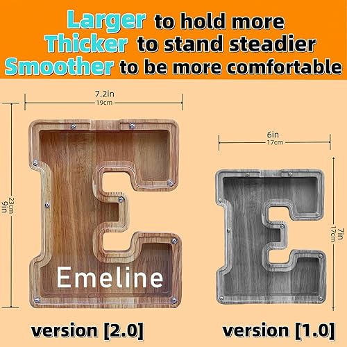 Miniatura 2 de Alcancía grande para niños y niñas, alcancía de madera personalizada con diseño recortado, bancos de monedas de letras del alfabeto, caja de ahorro