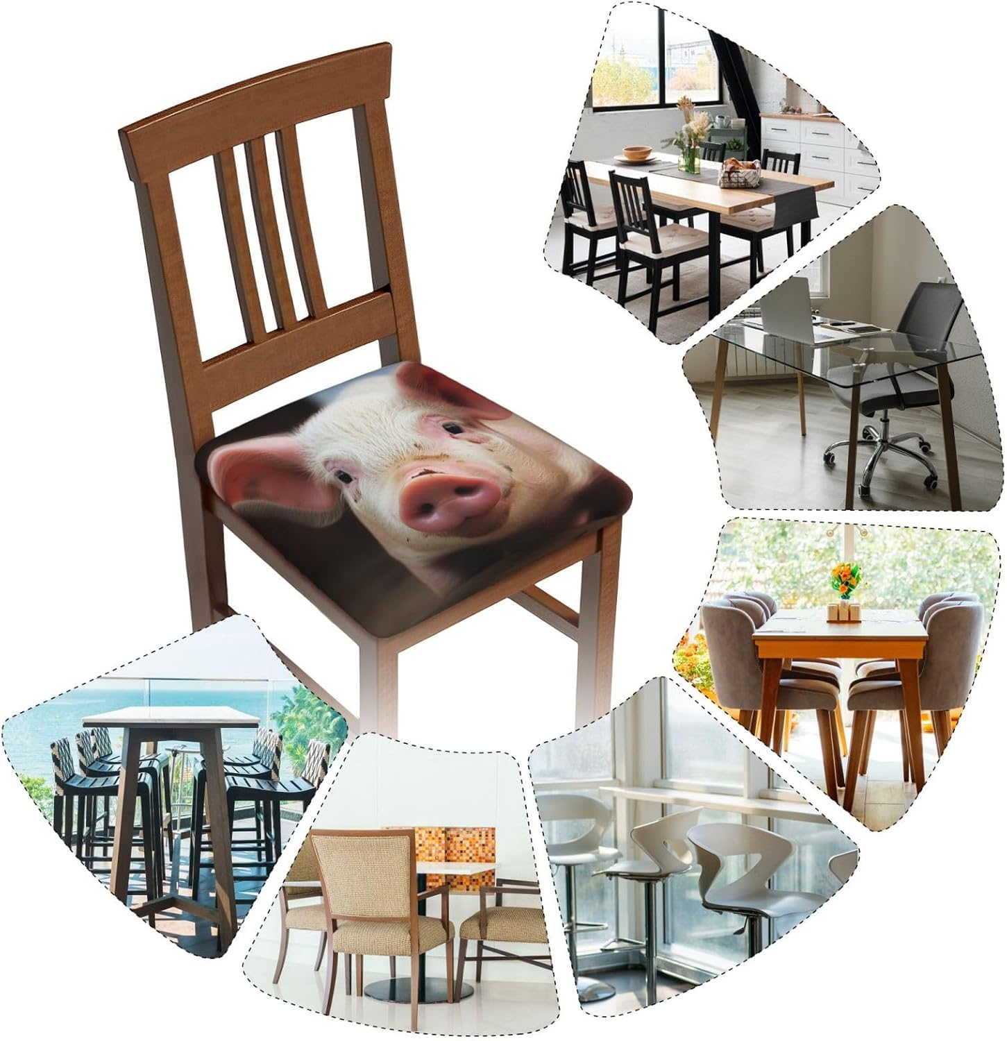 Farm Animals Print Square Cushion Covers 6 Pcs Set Elastic Non-Slip Seat Cushion Slipcovers Pet Furniture Protectors for Chair, Sofa