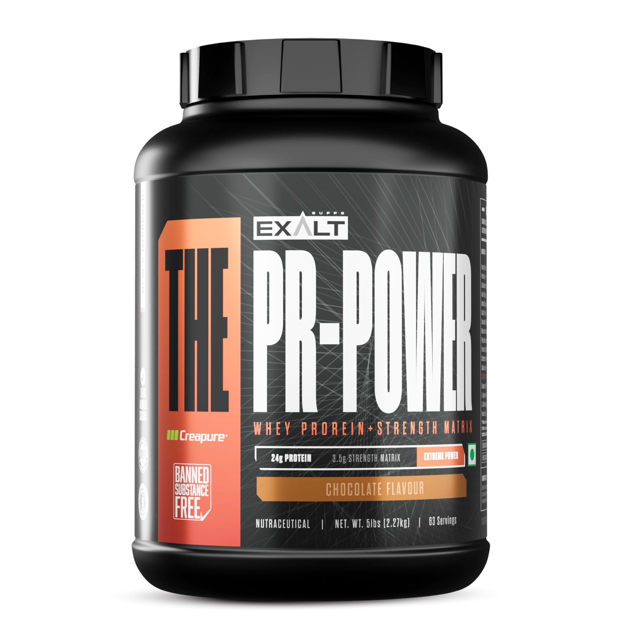 [BRSROCYBOYBWK2AV] The PR- Power Whey Protein + Strength Matrix | 2.27 Kg | 63 Servings | 24g Protein | 3.5g Strength Matrix | Zero Added Sugar | Extreme Power (Chocolate)