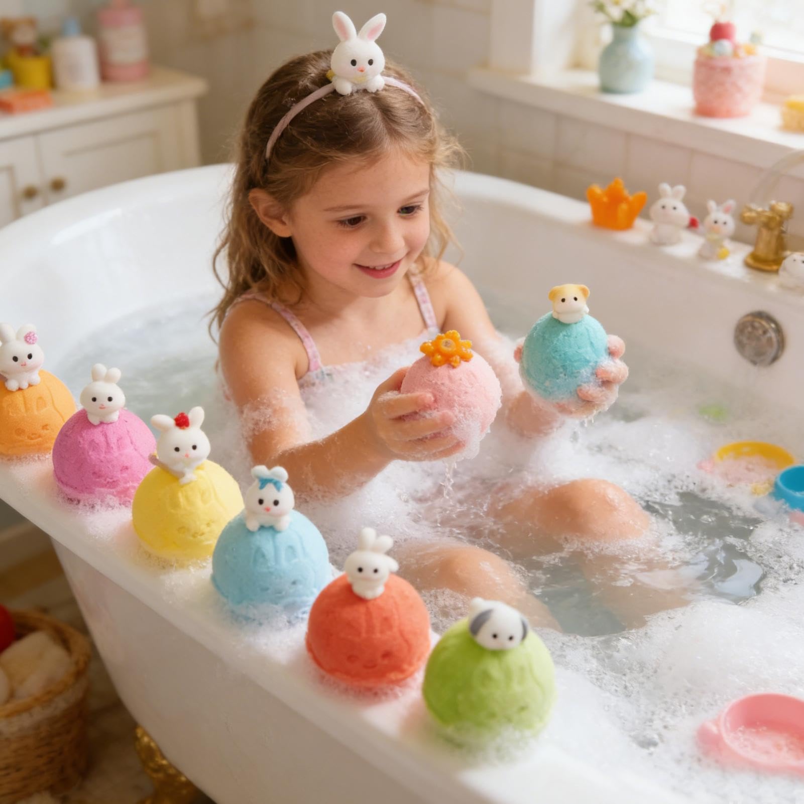 Bagnoschiuma con per Bambini 15 Pezzi Tema Coniglietto Bagno Schiuma | Set di Palline da Bagno per Bambini per Regalo Vacanze Viaggio Bagno Casa Hotel Regalo Bambini Ragazze Ragazzi