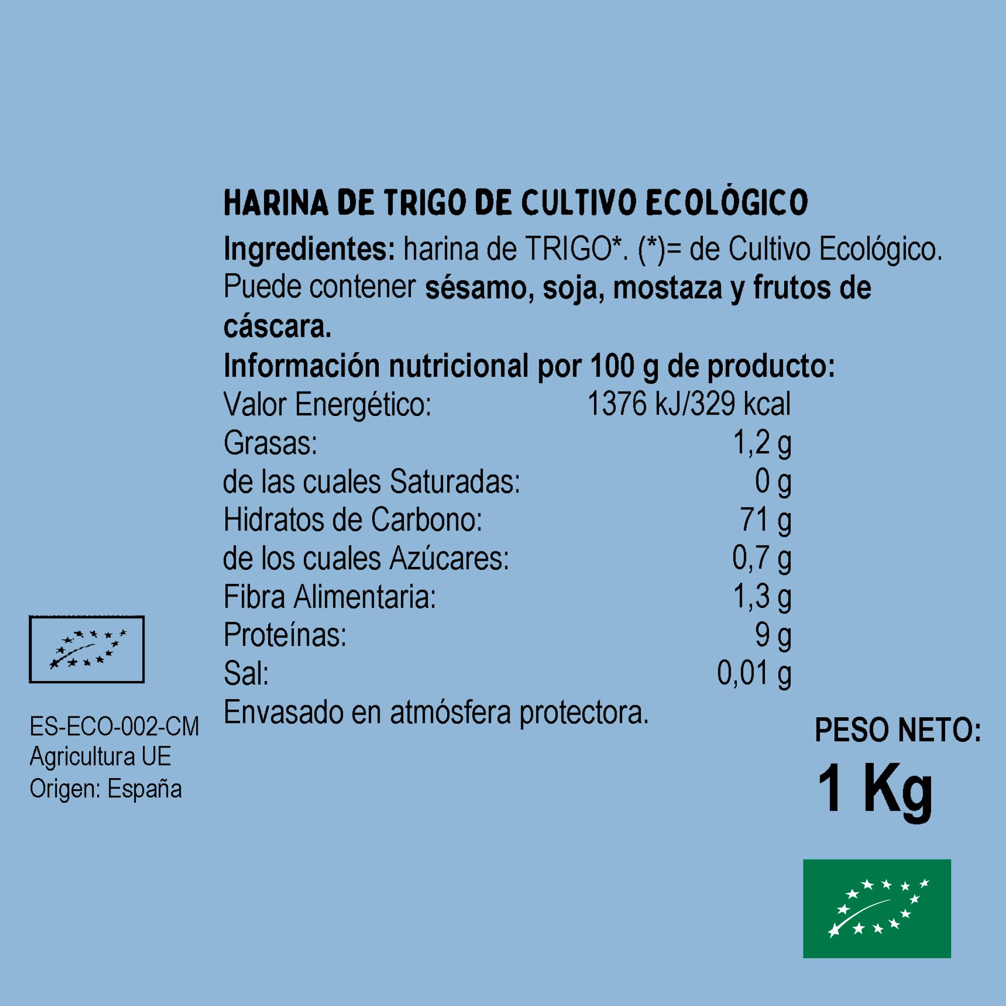 El Granero Integral - Harina de Trigo BIO - 1 KG - Rica en Fibra y Nutrientes - Mejora la Digestión - Harina de Bajo Índice Glucémico - Apta para Veganos