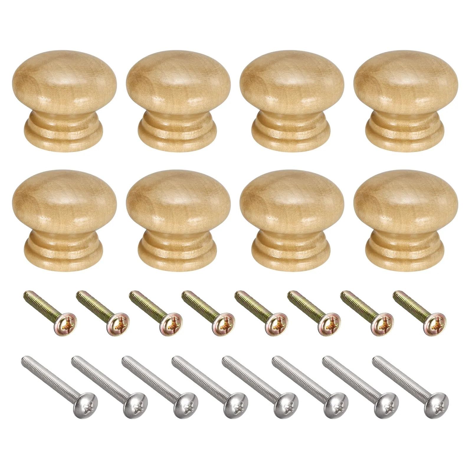 LADFRTYU Wooden Handles 8Pcs Round Wooden Cabinet Knobs Wood Cupboard Furniture Drawer Pulls Handles with Screws for Wardrobe Dresser Closet(8pcs 38x30mm)