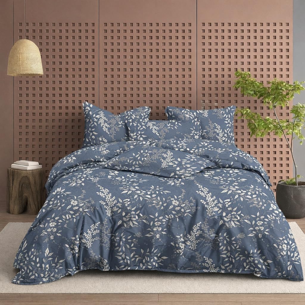 DECOR2ADMIRE 300TC Premium Glace Cotton Printed Super King Size Double Bedsheet with Two Pillow Covers, 108 * 108 Inches or 9ft by 9ft or 275 cm x 275 cm (Midnight Flora)