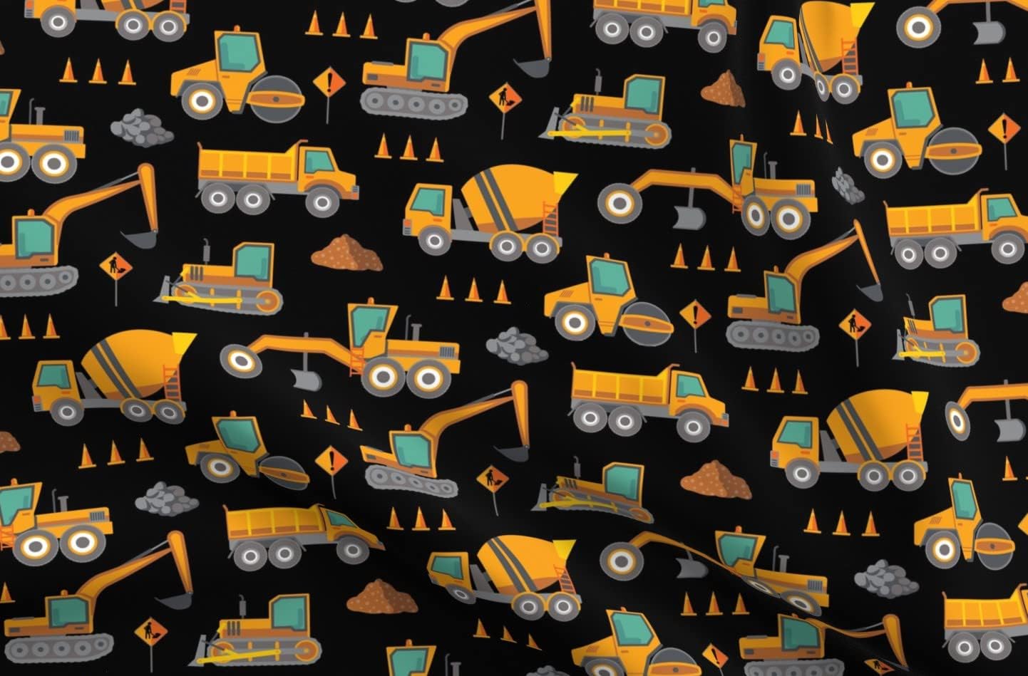 Spoonflower Fabric - Scatter Large Black Construction Truck Printed on Petal Signature Cotton Fabric by The Yard - Sewing Quilting Apparel Crafts Decor