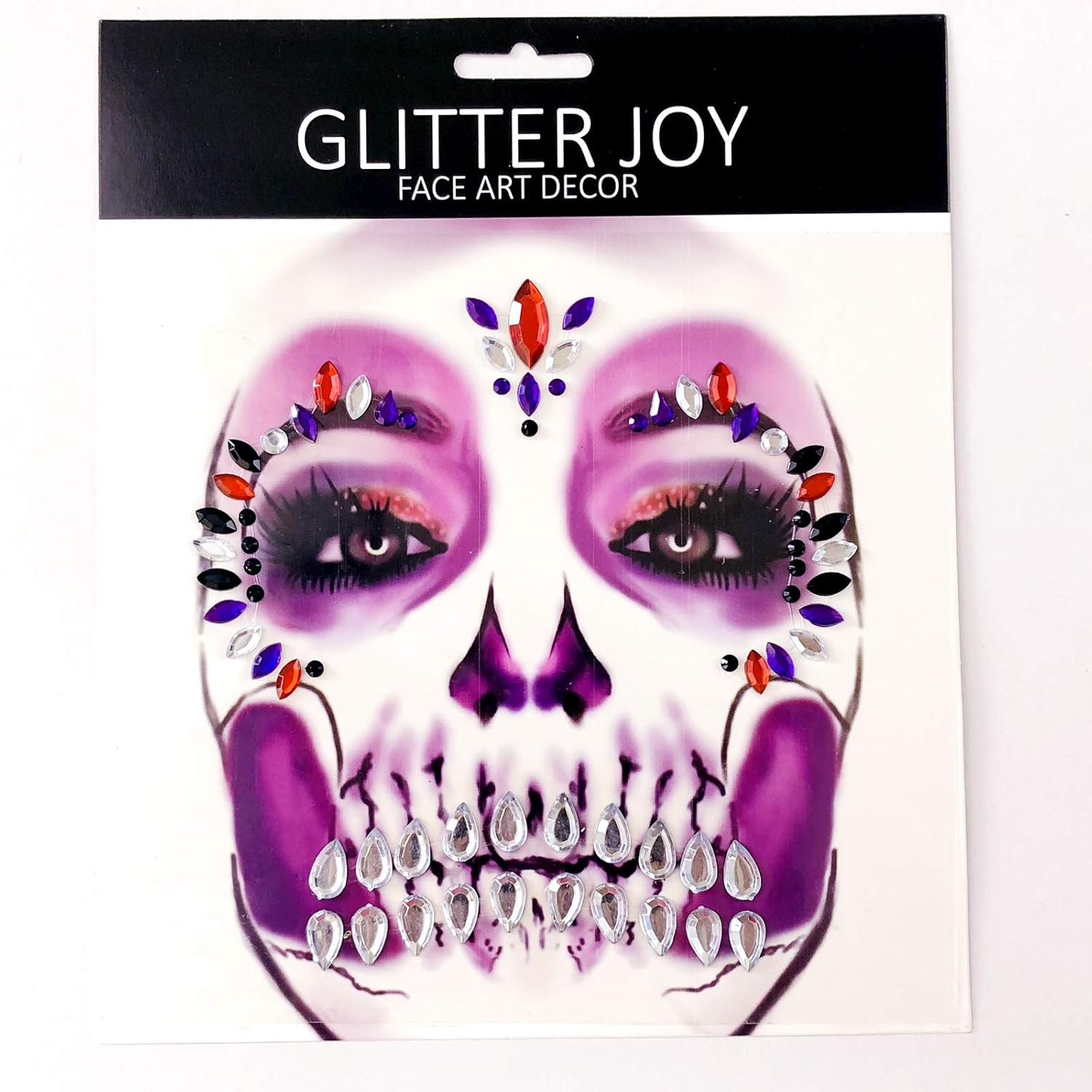 Day of the Death Face Gems Tattoo - 3-Pack Halloween Face Jewels Stick on Decals - Image 5
