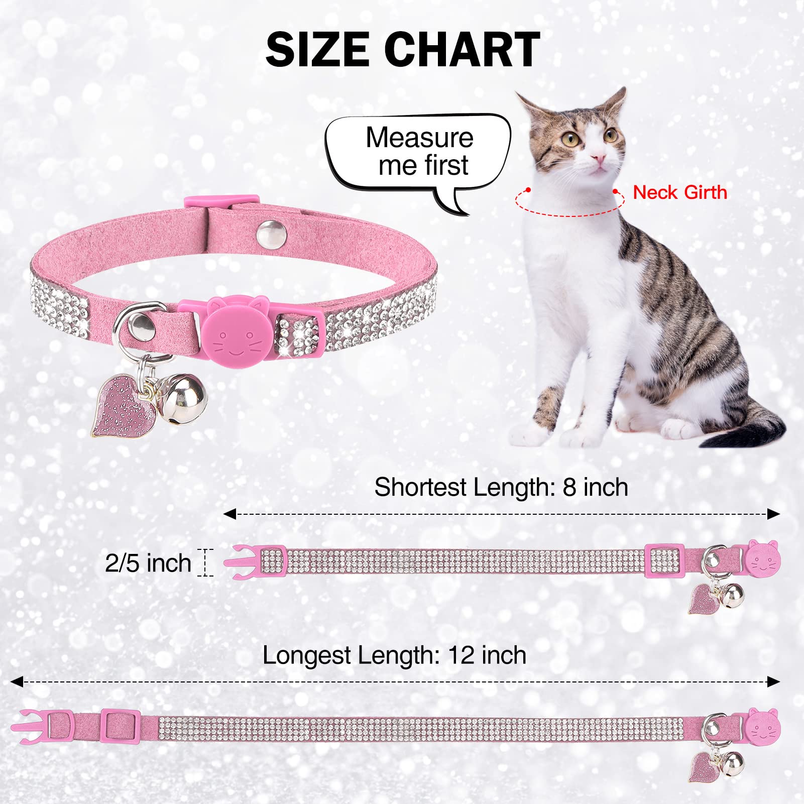 Collare per gatti con strass e campana, collare per gatti con fibbia di sicurezza a sgancio rapido per ragazze, ragazzi, piccoli gattini, cuccioli, carino e morbido, collare per gatti maschi