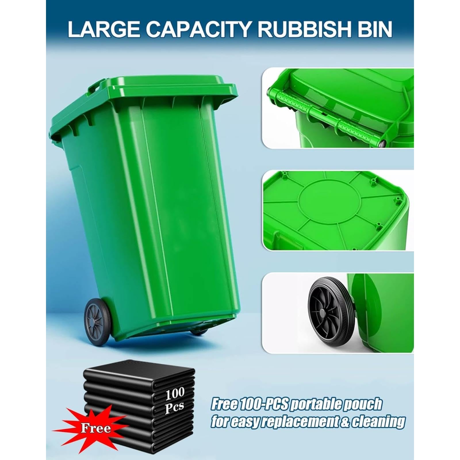 Pattumiera da Esterno Grande E Resistente con Coperchio, Dotata di Ruote, Ideale per Casa, Garage E Spazi Esterni. (Coffee 22 Gallon)