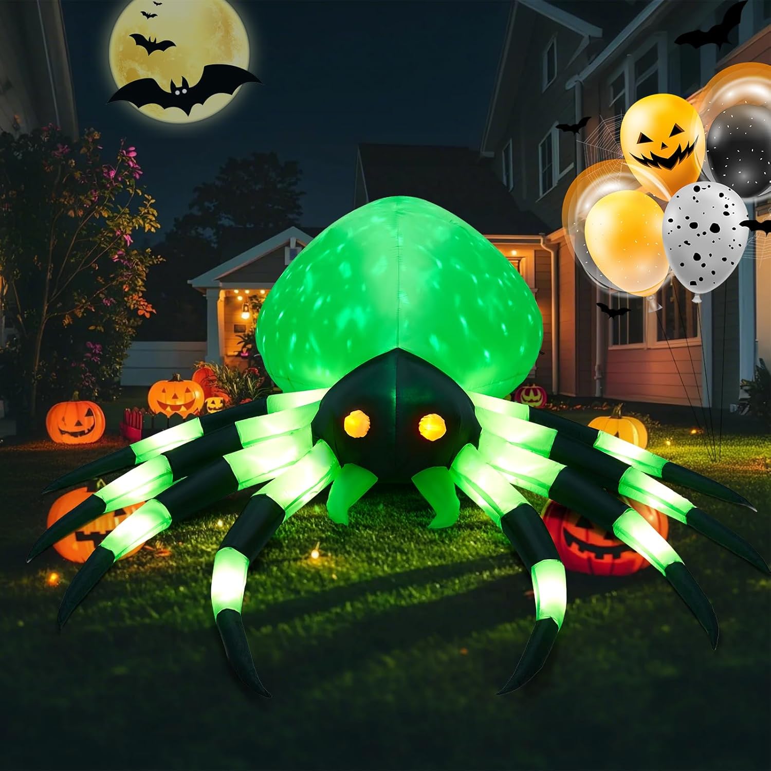 8FT Halloween Inflatables Giant Spider with 18 Built-in LED Lights and Magic Cube Light, Halloween Blowups for Yard, Garden and Lawn Outdoor Decoration (2 LEDs Each Leg)