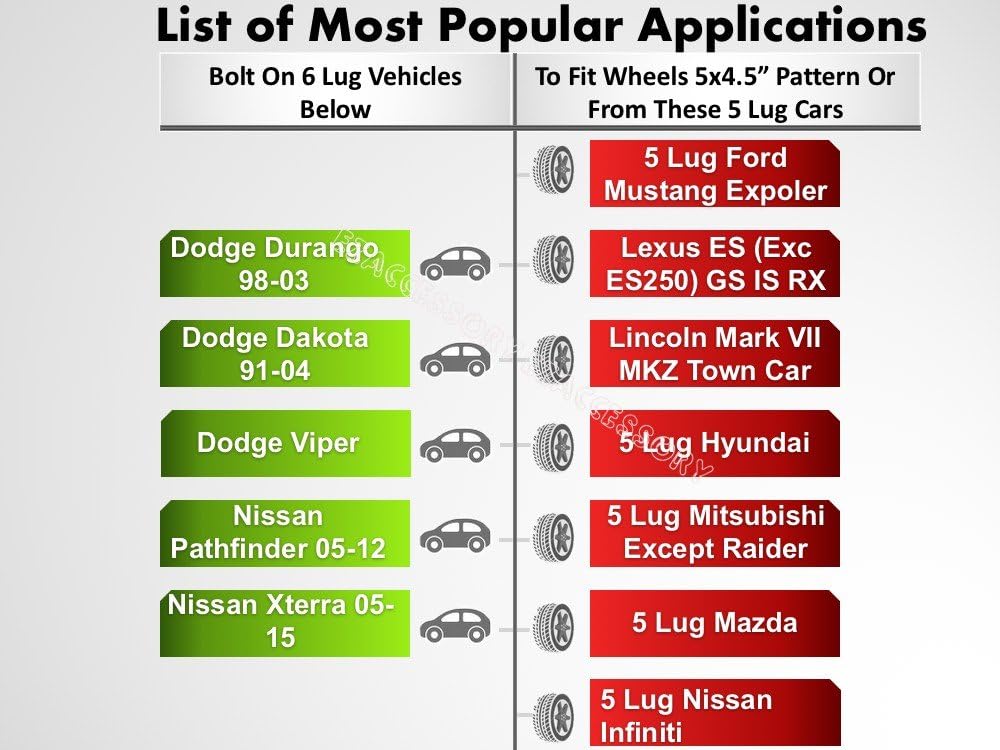 4 Wheel Adapters 6x4.5 to 5x4.5 (5x114.3) Fits Nissan Frontier 05-After Hub & Mount 5 Lug Mustang Wheels