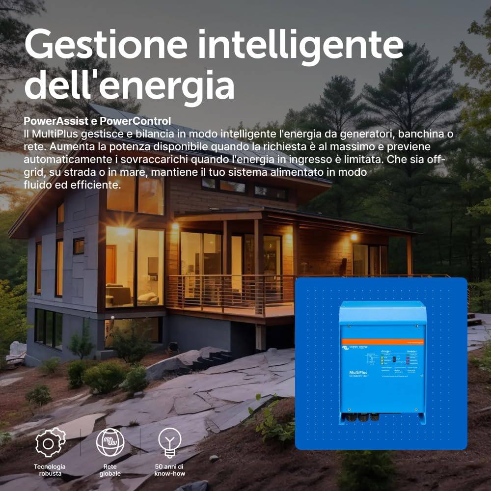 Victron Energy MultiPlus 3000VA 12-Volt 230V Inverter Onda Sinusoidale Pura 120 amp Caricatore Batteria, Interruttore di Trasferimento 16 amp