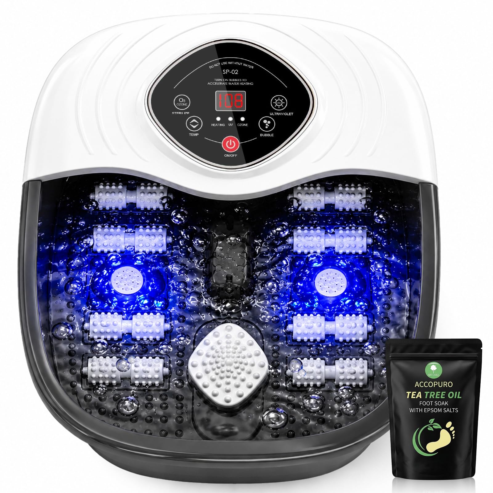 Photo 1 of ACCOPURO Foot Spa Bath Massager with Heat, UV Ozone & Oxygen Bubbles, Shiatsu Rollers Epsom Salt Temperature Control, Relieves Stress and Feet Pain - Home Pedicure Soaking Tub Gift for Women/Men