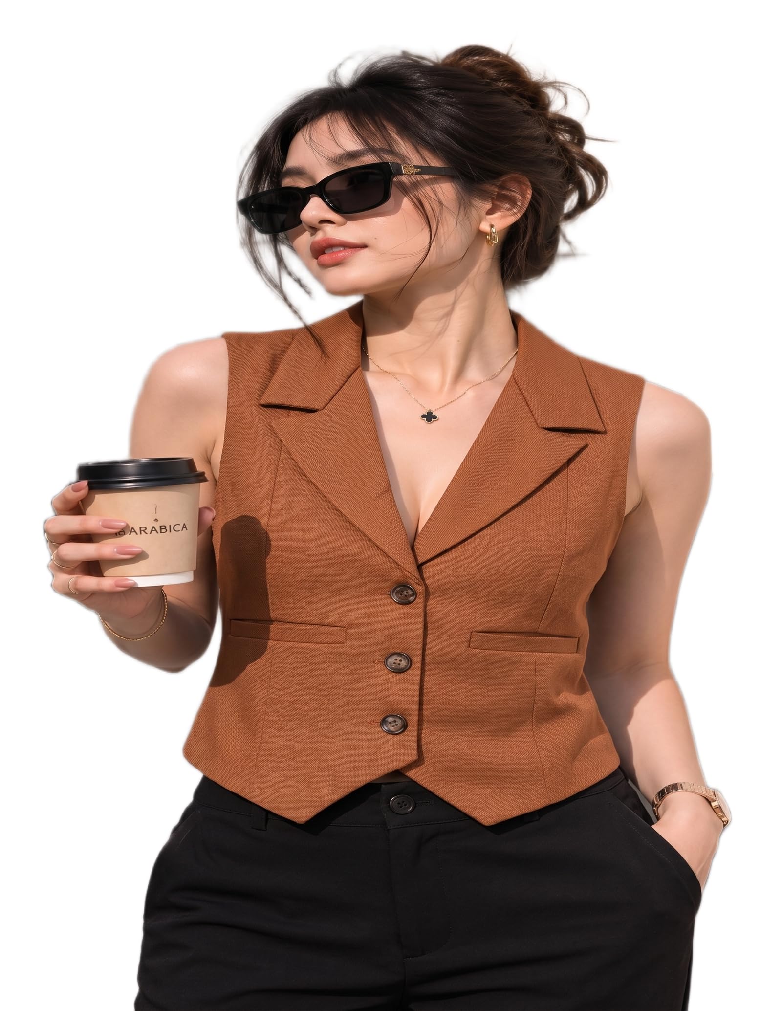 Women's Waistcoat Vest Cropped Sleeveless Trendy Top-image-12